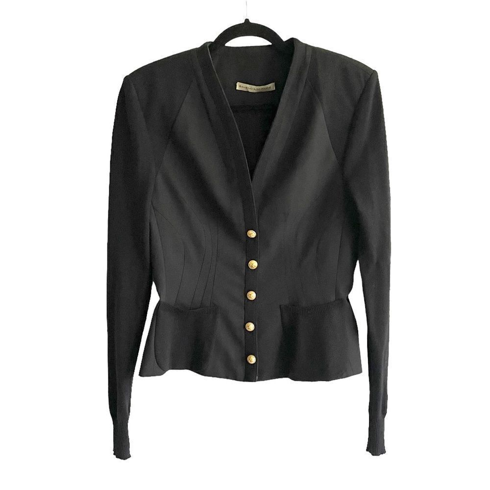 BALENCIAGA Paris Tailored Button Front Blazer Jacket Wool Silk Black 38 - Picture 2 of 10